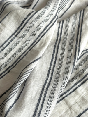 Ткань лен/хлопок "ажурный серо-голубые полосы" шир. 240 см. арт. 26 | Ellie Fabrics