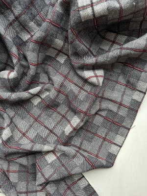 Ткань лён плотный "Серая клетка" с эффектом мятости арт.5855 | Ellie Fabrics
