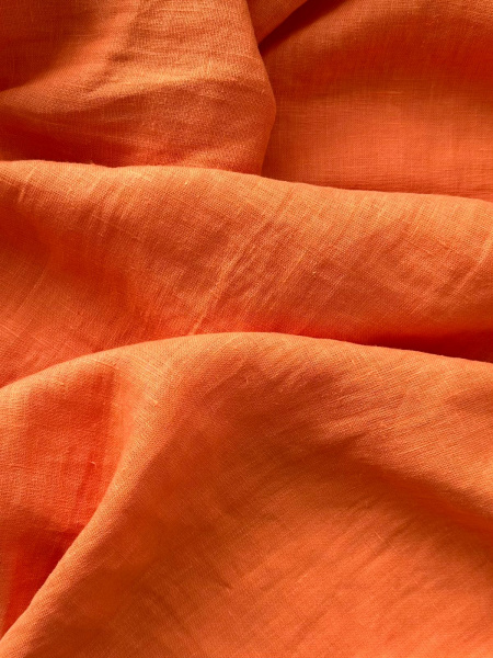  Ткань лён  с эффектом мятости  "морковный" 1250КР | Ellie Fabrics