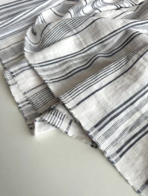Ткань лен/хлопок "ажурный серо-голубые полосы" шир. 240 см. арт. 26 | Ellie Fabrics