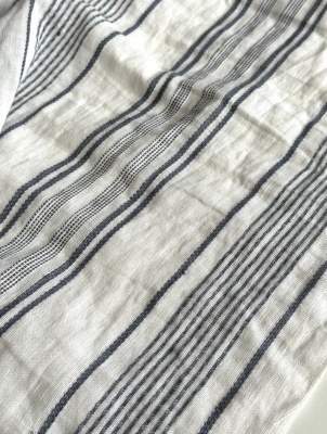 Ткань лен/хлопок "ажурный серо-голубые полосы" шир. 240 см. арт. 26 | Ellie Fabrics