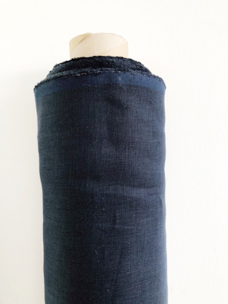 999КР/СЛ.  Ткань лён  с эффектом мятости"черно-синий" сорочеченый | Ellie Fabrics