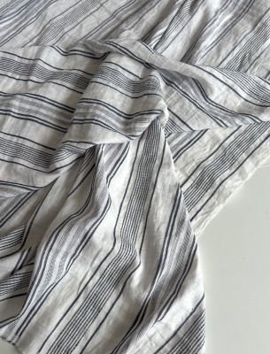 Ткань лен/хлопок "ажурный серо-голубые полосы" шир. 240 см. арт. 26 | Ellie Fabrics
