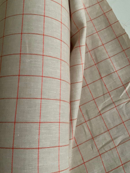 Ткань лён умягченный "оранжевая клетка" костюмный арт.12/210 | Ellie Fabrics