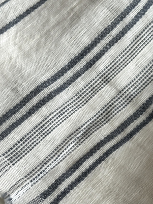 Ткань лен/хлопок "ажурный серо-голубые полосы" шир. 240 см. арт. 26 | Ellie Fabrics
