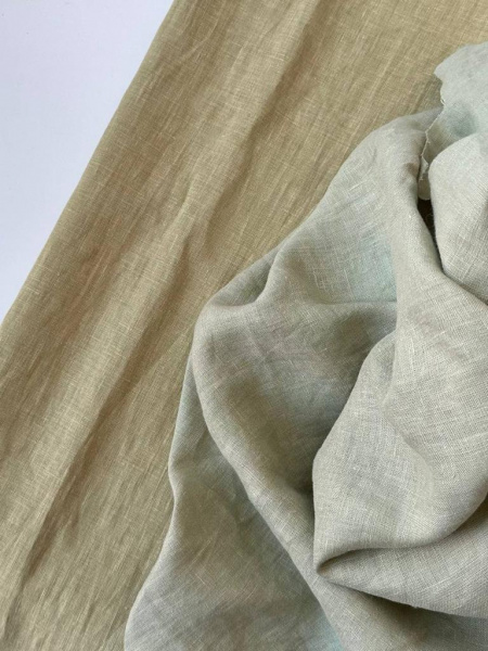 Ткань для шитья. Лён с эффектом мятости "фисташка”   арт. 1509628КР | Ellie Fabrics