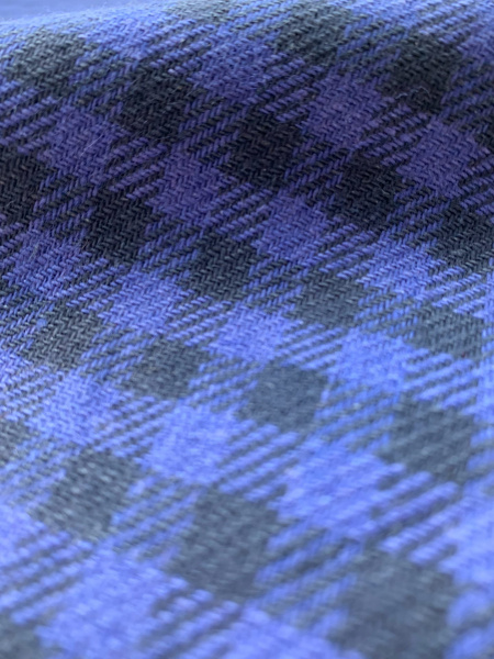 Ткань лён умягченный плотный "клетка виши синяя" костюмный арт. 6270