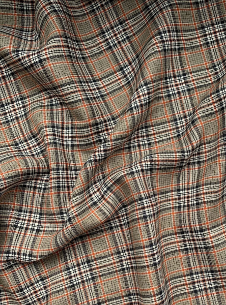 Ткань лён умягченный "бежево-оранжевая клетка" костюмный арт.187/210 | Ellie Fabrics