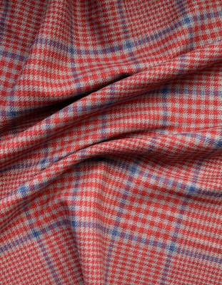 9088. Ткань лён умягченный "клетка гленчек красно-синий" костюмный | Ellie Fabrics
