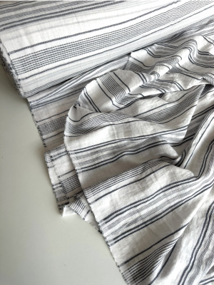 Ткань лен/хлопок "ажурный серо-голубые полосы" шир. 240 см. арт. 26 | Ellie Fabrics
