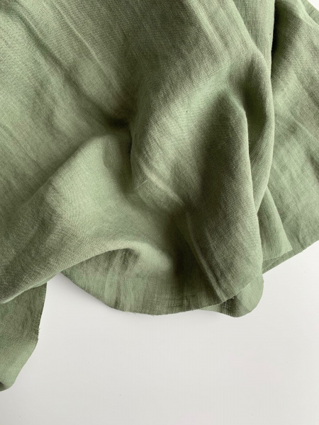 Ткань стираный лён "зеленый” постельный арт. 8