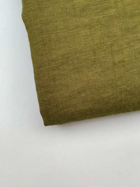 Ткань для шитья лён с эфектом мятости  "оливковый” арт. 1621КР | Ellie Fabrics